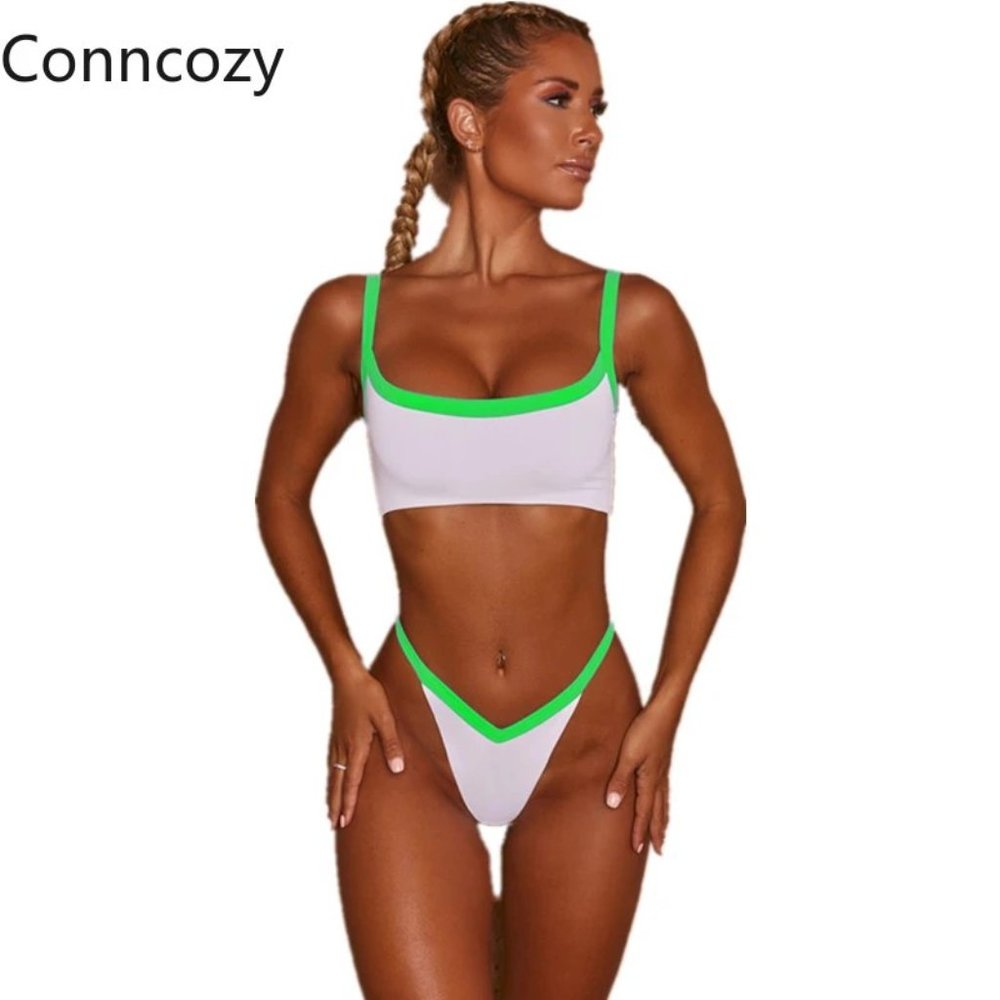 Solid Stripe Two Piece Bikini Set